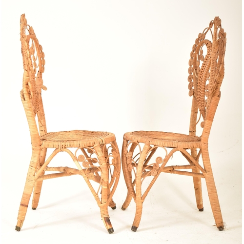 442 - Pons Leyva - A pair of retro mid 20th century Spanish bamboo and wicker woven peacock chairs. Each c... 