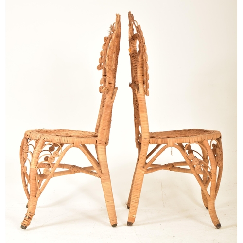 442 - Pons Leyva - A pair of retro mid 20th century Spanish bamboo and wicker woven peacock chairs. Each c... 