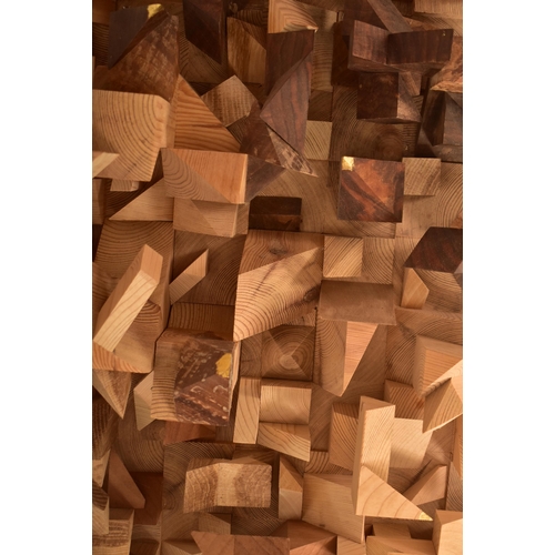 450 - An unusual vintage 20th century woodworked geometric panelled wall hanging. The wall hanging artwork... 