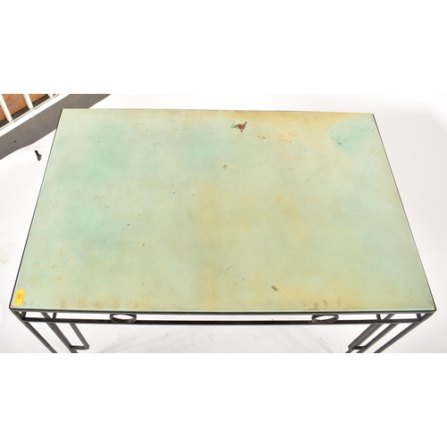 453 - A retro 20th century 1950s metal & leather topped conservatory garden dining table. The table having... 