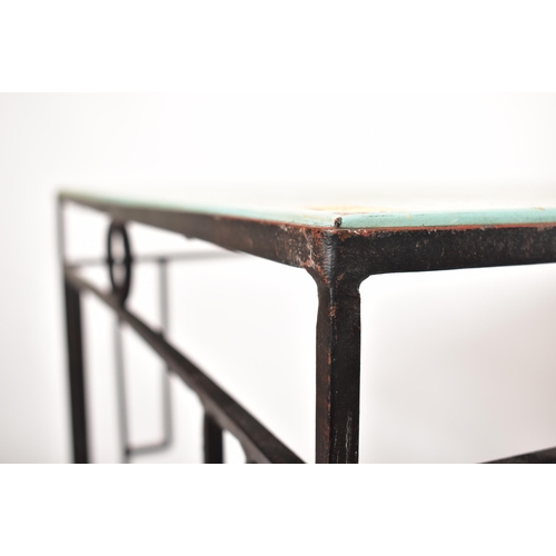 453 - A retro 20th century 1950s metal & leather topped conservatory garden dining table. The table having... 