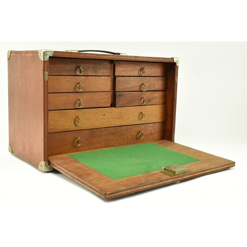 457 - A retro 20th century oak veneered engineers/workman's tool chest. The chest having a strap handle to... 