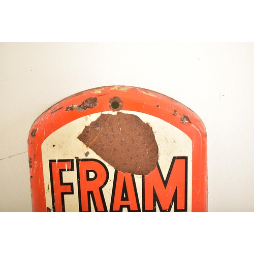6 - Fram - A vintage mid 20th century American porcelain enamel advertising thermometer sign. The sign o... 
