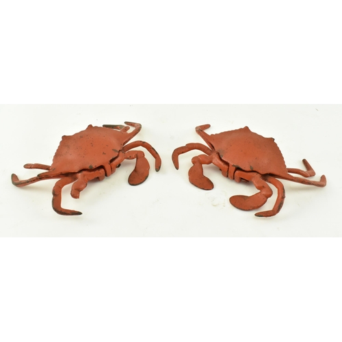 64 - A pair of mid 20th century circa 1950s novelty crab inkwells. Each of typical form with lift up shel... 