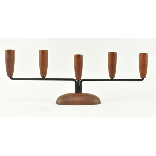 67 - Danish Modern Designs - A vintage mid 20th century circa 1960s five arm wood & iron Luthje candlesti... 