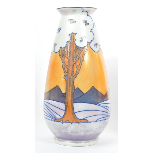 1 - Charlotte Rhead for Burleigh Ware - Art Nouveau style ceramic pair of vases. Tube lined with trees, ... 