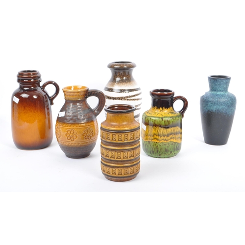 10 - West German Ceramics - A collection of six retro mid 20th century ceramic pottery vase / jugs. Compr... 