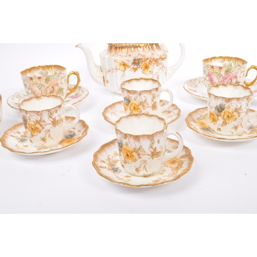 11 - A 19th century porcelain / china Staffordshire tea service. Comprising of teapot, milk jug, sugar bo... 