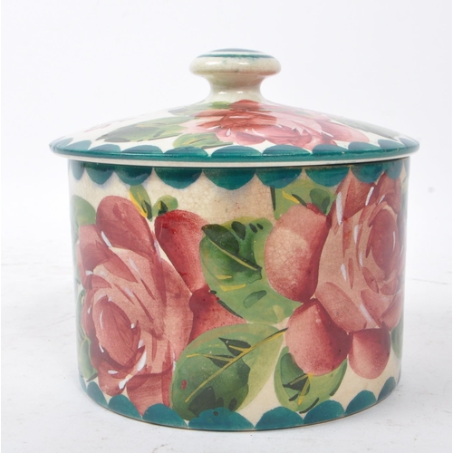 110 - Wemyss - A 20th Century porcelain china lidded circular biscuit pot with pink floral cabbage rose de... 