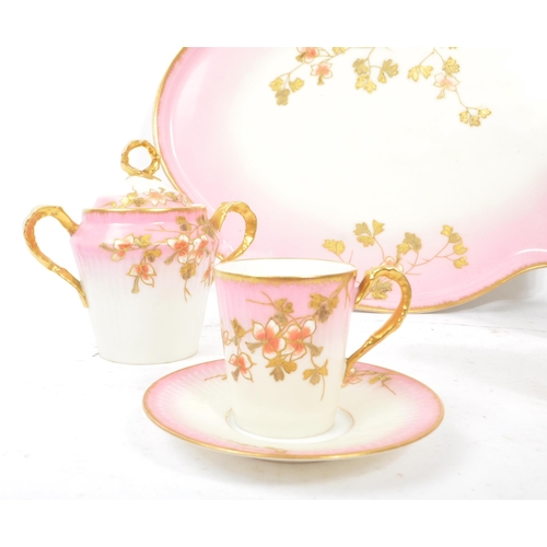 123 - An early 20th Century Edwardian china porcelain bachelor service in white and pink ground with gilt ... 