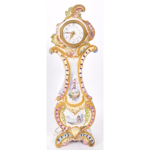 126 - A late 19th Century 1880s French Parisian porcelain mantel clock with pale pink, green and yellow gr... 