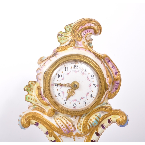 126 - A late 19th Century 1880s French Parisian porcelain mantel clock with pale pink, green and yellow gr... 