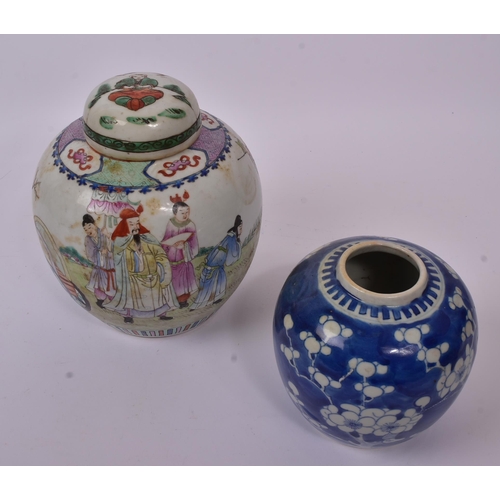 159 - A 19th Century porcelain Chinese blue and white prunus ginger jar of ovoid form and double ring mark... 