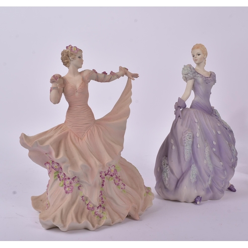 161 - Coalport Danbury Mint - A collection of four porcelain Romantic Voyages ladies figurines to include ... 