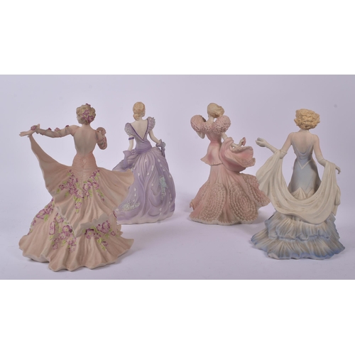 161 - Coalport Danbury Mint - A collection of four porcelain Romantic Voyages ladies figurines to include ... 