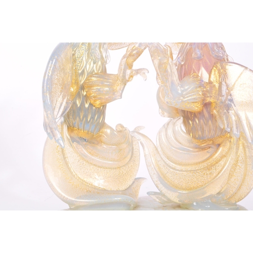 176 - Murano - F. Tosi - A large 20th Century aventurine Murano studio art glass depicting two cockerels f... 