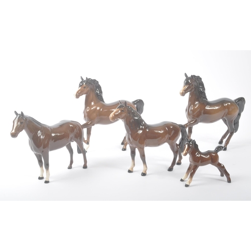 186 - John Beswick - A collection of five vintage 20th century porcelain china horse figures. Various size... 