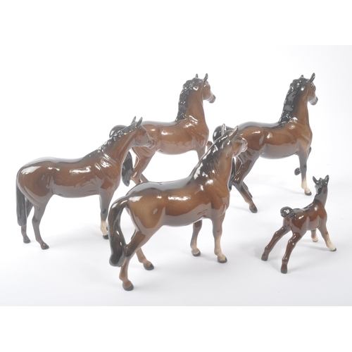 186 - John Beswick - A collection of five vintage 20th century porcelain china horse figures. Various size... 