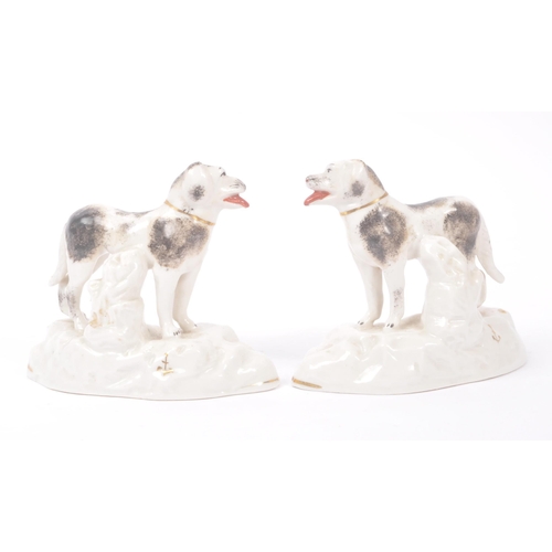 188 - Chelsea Porcelain Works - A pair of 18th century circa 1756-75 porcelain china dog figures, accompan... 