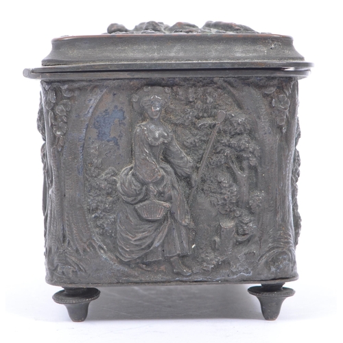 199 - A late 19th century / early 20th Century French spelter lidded trinket pot / jewellery casket of rec... 