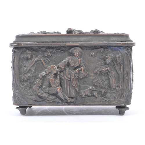 199 - A late 19th century / early 20th Century French spelter lidded trinket pot / jewellery casket of rec... 