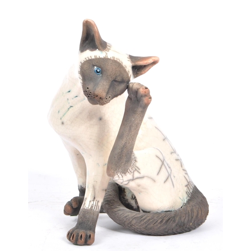 2 - Rudge Cat - A contemporary ceramic pottery raku model of a Siamese cat by Dillon Rudge. With incised... 