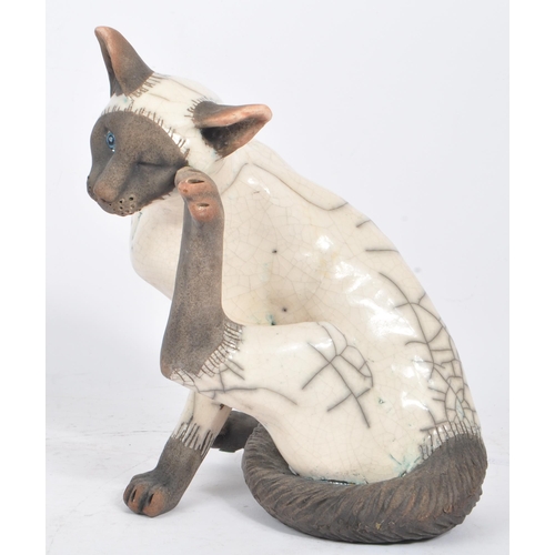 2 - Rudge Cat - A contemporary ceramic pottery raku model of a Siamese cat by Dillon Rudge. With incised... 