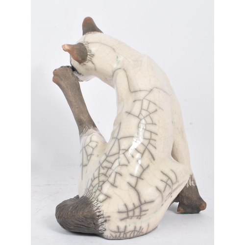 2 - Rudge Cat - A contemporary ceramic pottery raku model of a Siamese cat by Dillon Rudge. With incised... 