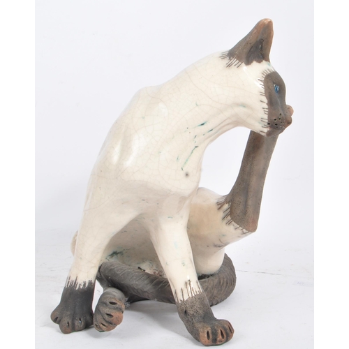 2 - Rudge Cat - A contemporary ceramic pottery raku model of a Siamese cat by Dillon Rudge. With incised... 