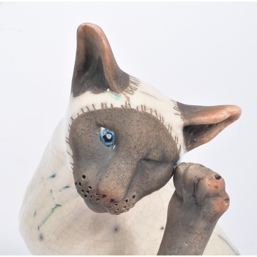 2 - Rudge Cat - A contemporary ceramic pottery raku model of a Siamese cat by Dillon Rudge. With incised... 