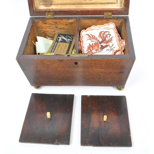 232 - A 19th century mahogany wood tea caddy box with later oak wood writing slope. The tea caddy of carto... 