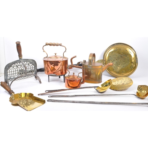 237 - A collection of 19th century Victorian and later copper, brass & cast iron fireside items. To includ... 