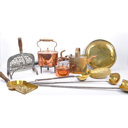 237 - A collection of 19th century Victorian and later copper, brass & cast iron fireside items. To includ... 