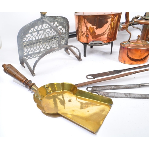 237 - A collection of 19th century Victorian and later copper, brass & cast iron fireside items. To includ... 