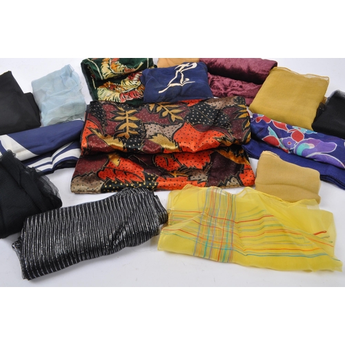 242 - A large collection of vintage 20th Century scarves to include silk, velvet and acetate fabrics in va... 