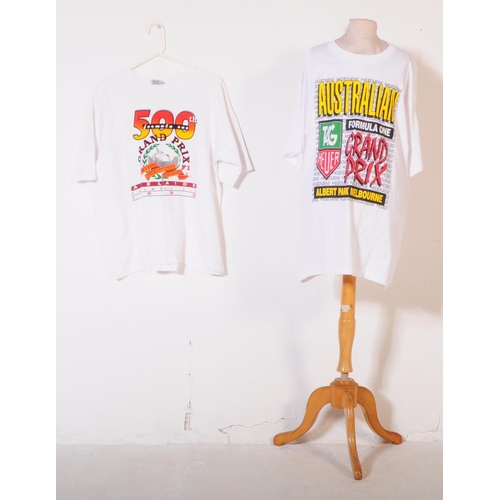 258 - Formula One Interest - x2 vintage Australian Grand Prix souvenir t-shirts. Melbourne and Adelaide 19... 