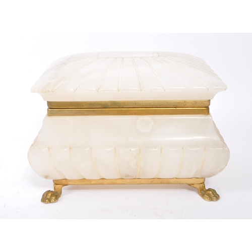 284 - A vintage 20th century alabaster trinket box / jewellery case. With gilt metal mounts and lion claw ... 