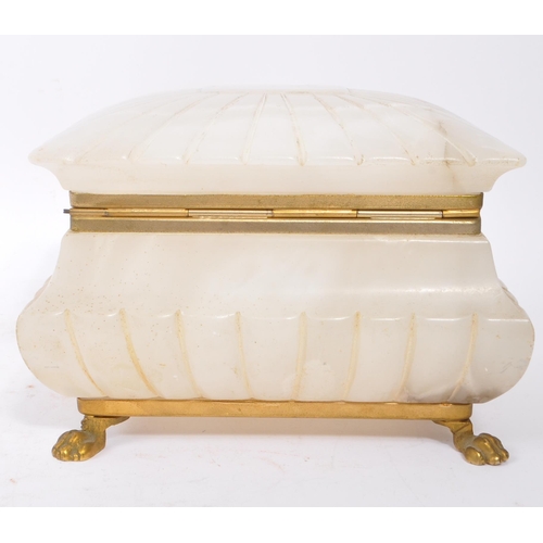 284 - A vintage 20th century alabaster trinket box / jewellery case. With gilt metal mounts and lion claw ... 