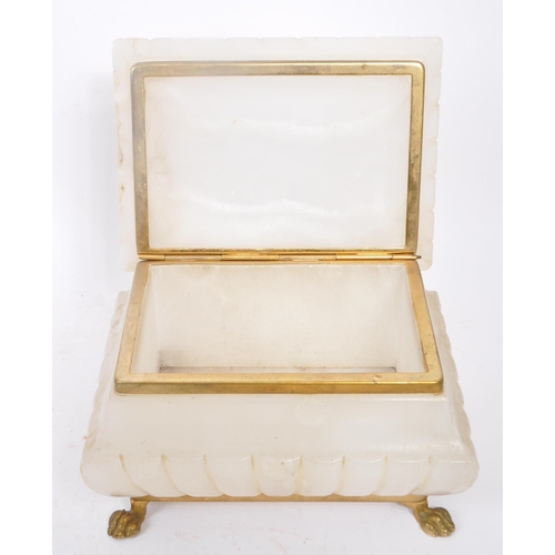 284 - A vintage 20th century alabaster trinket box / jewellery case. With gilt metal mounts and lion claw ... 