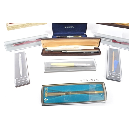 294 - Parker - A collection of eleven Parker ballpoint pens and fountain pens held within cases.