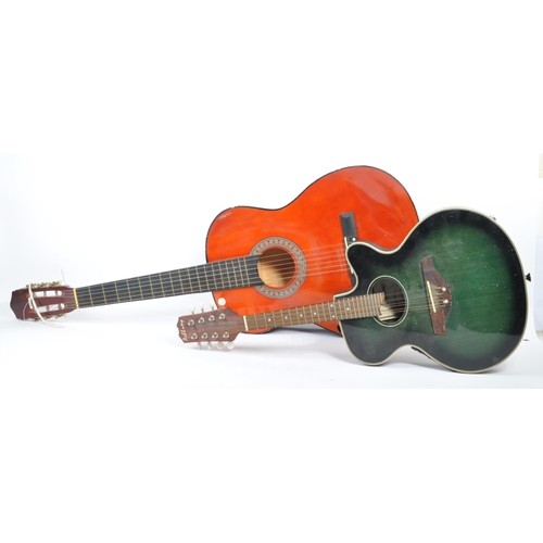 405 - Two mid century / vintage acoustic six string guitars, one by Ashbury. Both shaped with hollow bodie... 