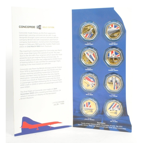 548 - Concorde 50th anniversary 24 carat gold plated edition set of eight coins. To include Taking Flight,... 