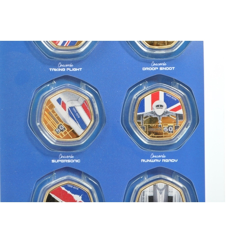 548 - Concorde 50th anniversary 24 carat gold plated edition set of eight coins. To include Taking Flight,... 