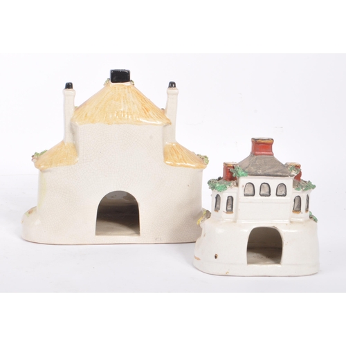 55 - Five 19th Century Victorian Staffordshire pastille burners in the form of cottages to include four e... 