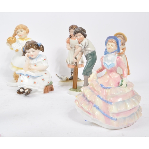 63 - Royal Doulton - Royal Osborne - A collection of vintage 20th century porcelain figurines. Mainly chi... 