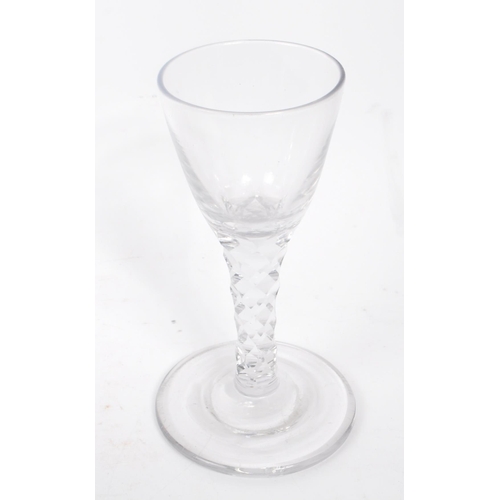 66 - A collection of three 18th century Georgian stemmed wine glasses. The glasses each of stemmed design... 