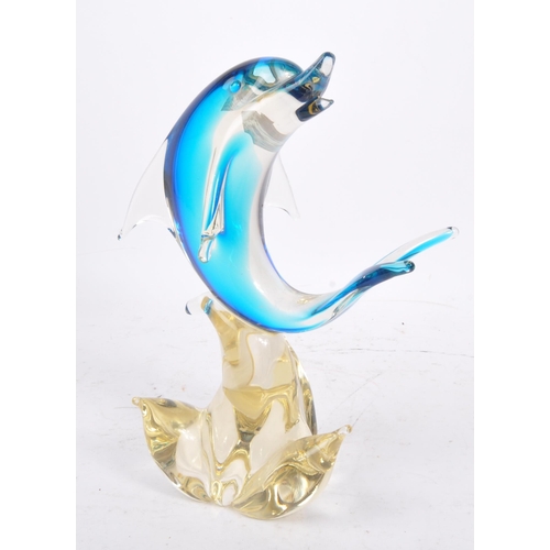 77 - A vintage 20th century Murano style Italian glass ornament on the form of a dolphin. Dolphin in air ... 