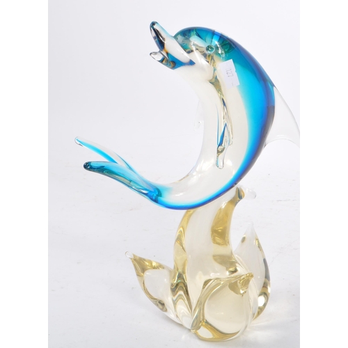 77 - A vintage 20th century Murano style Italian glass ornament on the form of a dolphin. Dolphin in air ... 