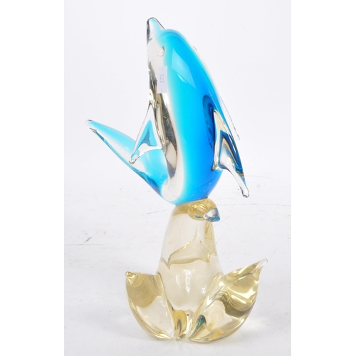 77 - A vintage 20th century Murano style Italian glass ornament on the form of a dolphin. Dolphin in air ... 