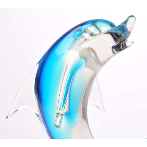 77 - A vintage 20th century Murano style Italian glass ornament on the form of a dolphin. Dolphin in air ... 